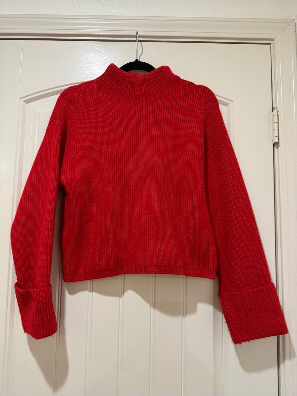 Mango Red Mock Neck Ribbed Knit Sweater